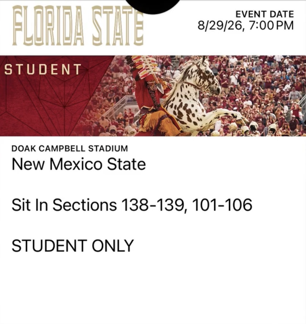 Florida State student ticket for New Mexico State at Doak Campbell Stadium